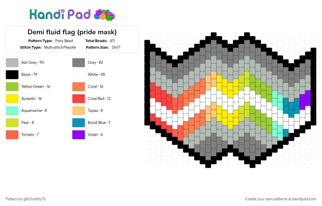 Demi fluid flag (pride mask) - Pony Bead Pattern by glitchykitty13 on Kandi Pad - 