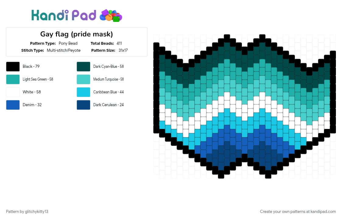 Gay flag (pride mask) - Pony Bead Pattern by glitchykitty13 on Kandi Pad - 