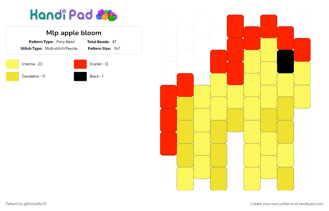 Mlp apple bloom - Pony Bead Pattern by glitchykitty13 on Kandi Pad - apple bloom, apple jack, character, mlp, mlp my little pony, netflix, nostalgia, red, tv show, yellow