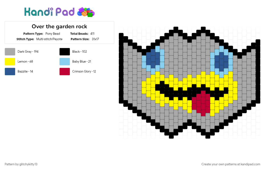 Over the garden rock - Pony Bead Pattern by glitchykitty13 on Kandi Pad - beige, fun, mask, over the garden wall, rock, yellow