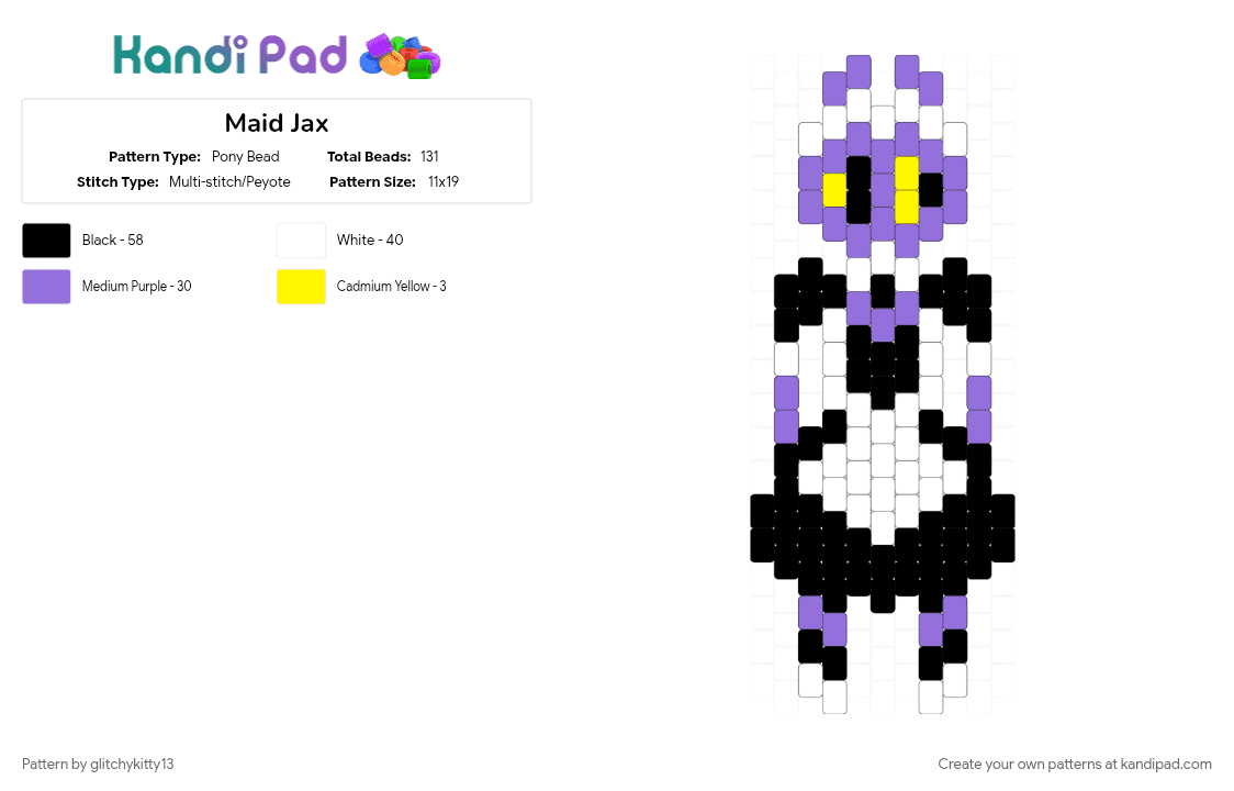 Maid Jax - Pony Bead Pattern by glitchykitty13 on Kandi Pad - maid jax, purple, tadc, tadc jax