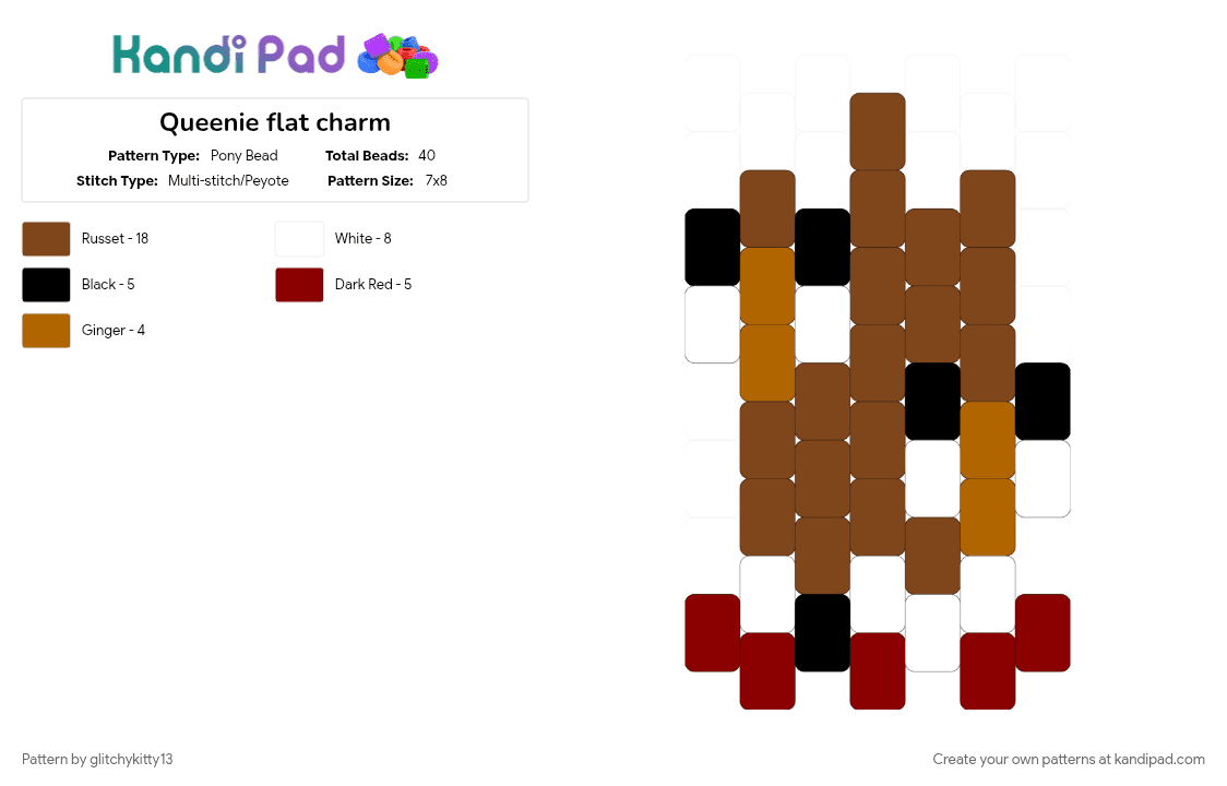 Queenie flat charm - Pony Bead Pattern by glitchykitty13 on Kandi Pad - brown, character, chess, flat charm, fun, keychain, queenie, tadc