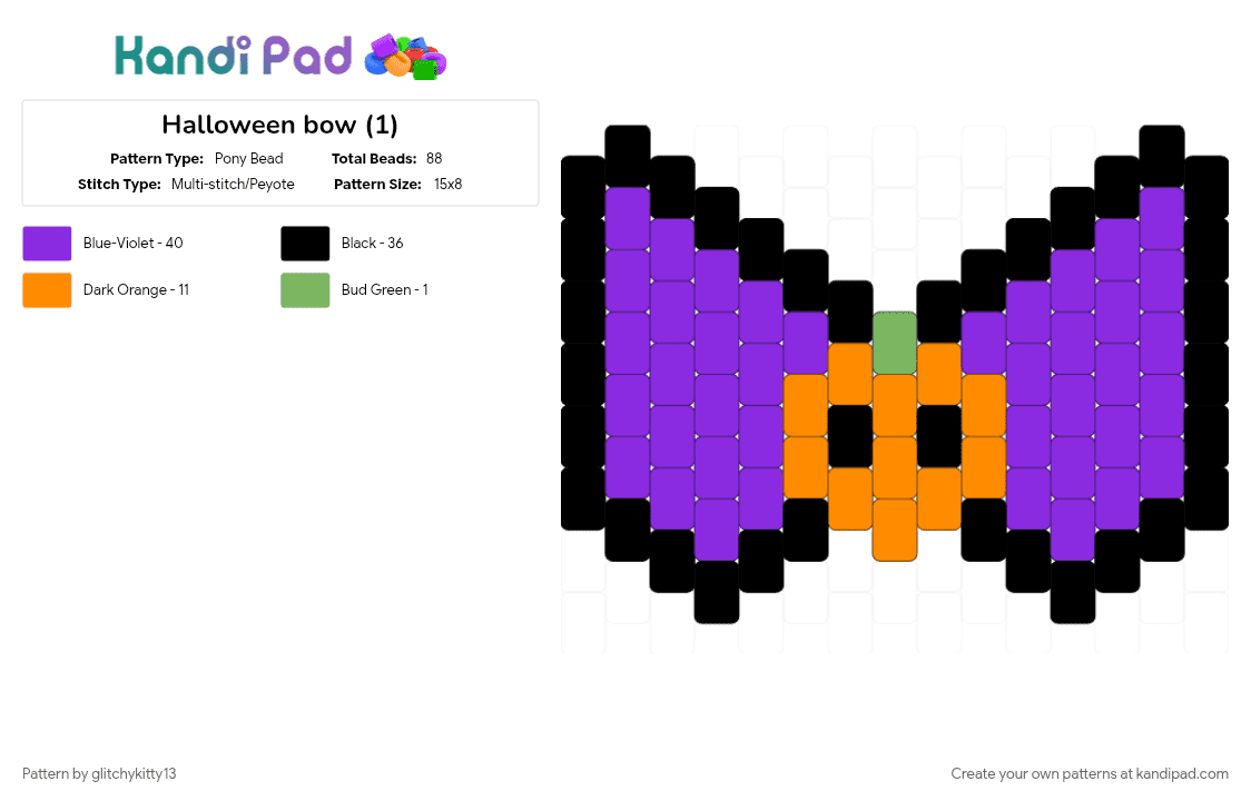 Halloween bow (1) - Pony Bead Pattern by glitchykitty13 on Kandi Pad - black, bow, green, halloween, otange, pumkin, purple