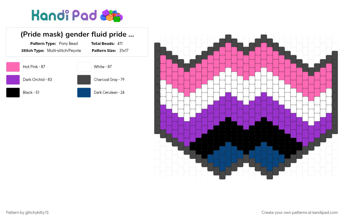 (Pride mask) gender fluid pride mask (2) - Pony Bead Pattern by glitchykitty13 on Kandi Pad - 