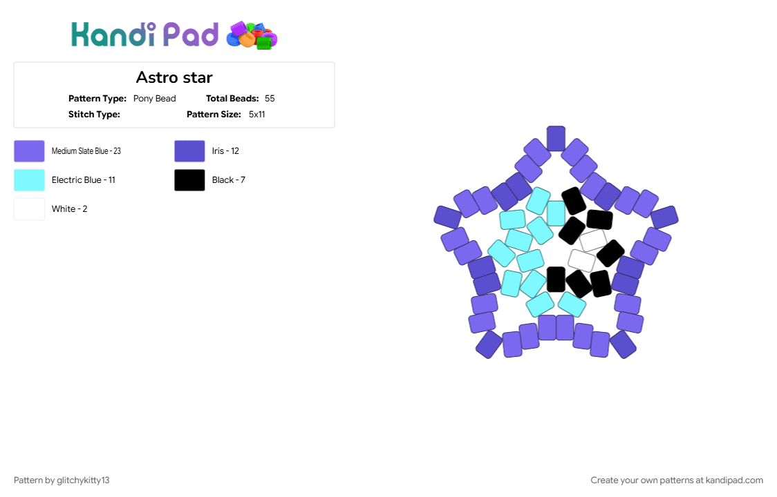 Astro star - Pony Bead Pattern by glitchykitty13 on Kandi Pad - astro, blue, dandys world, star