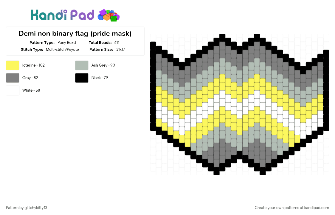 Demi non binary flag (pride mask) - Pony Bead Pattern by glitchykitty13 on Kandi Pad - 
