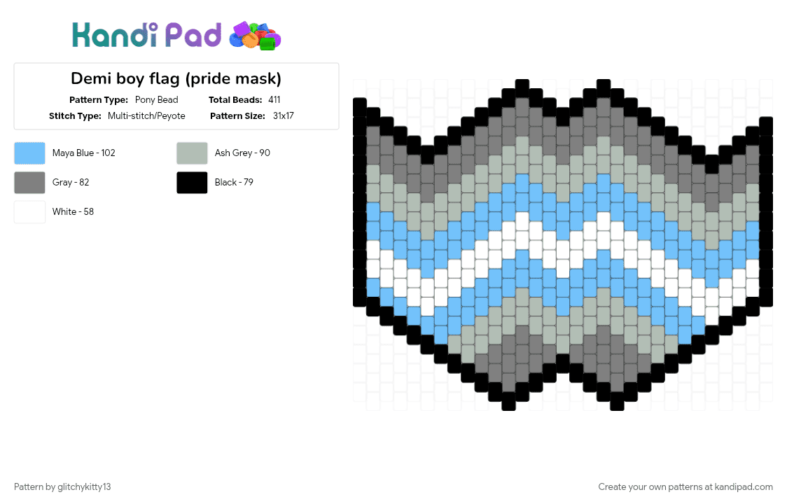 Demi boy flag (pride mask) - Pony Bead Pattern by glitchykitty13 on Kandi Pad - 