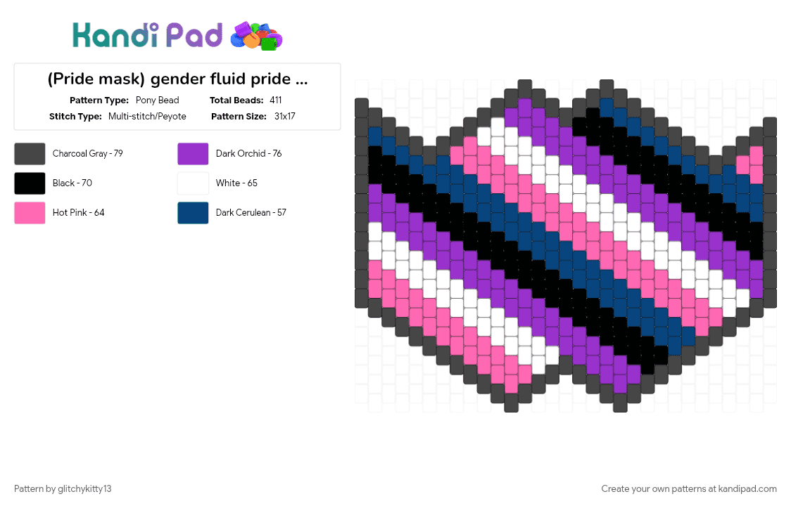 (Pride mask) gender fluid pride mask (3) - Pony Bead Pattern by glitchykitty13 on Kandi Pad - 