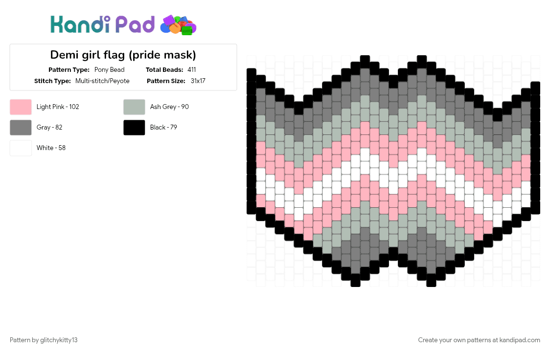 Demi girl flag (pride mask) - Pony Bead Pattern by glitchykitty13 on Kandi Pad - 