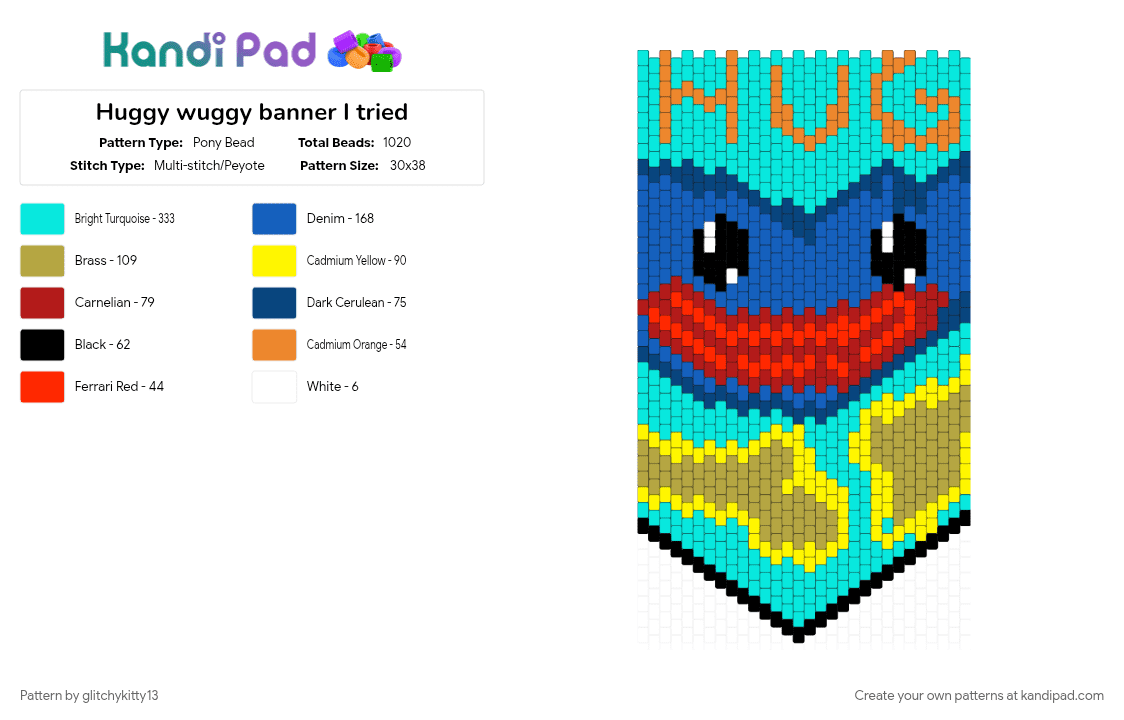 Huggy wuggy banner I tried - Pony Bead Pattern by glitchykitty13 on Kandi Pad - banner, blue, character, gaming, hug, huggy wuggy, light blue, pokemon, poppy playtime