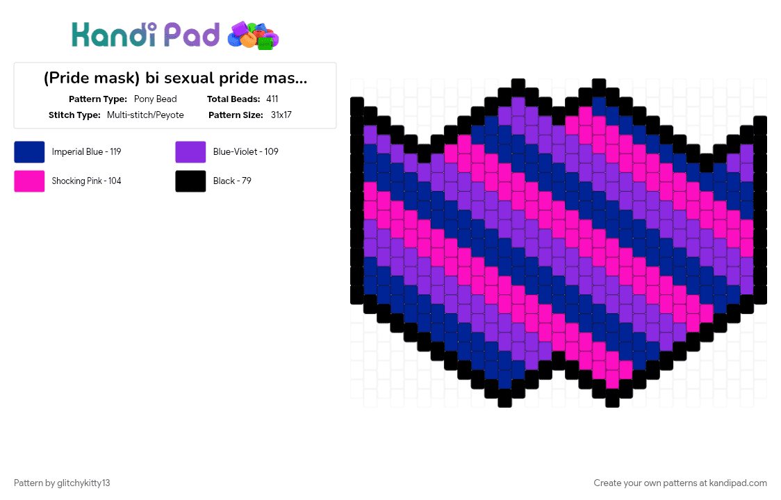 (Pride mask) bi sexual pride mask (2) - Pony Bead Pattern by glitchykitty13 on Kandi Pad - 