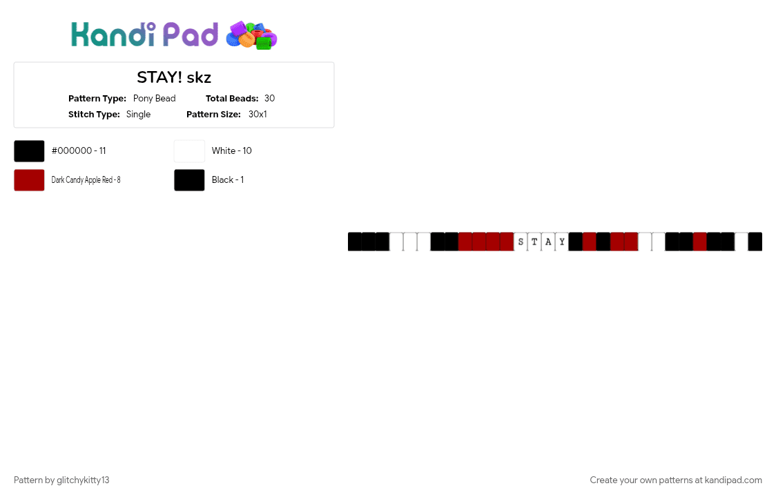 STAY! skz - Pony Bead Pattern by glitchykitty13 on Kandi Pad - black, red, single, skz, stay, stray kids, white