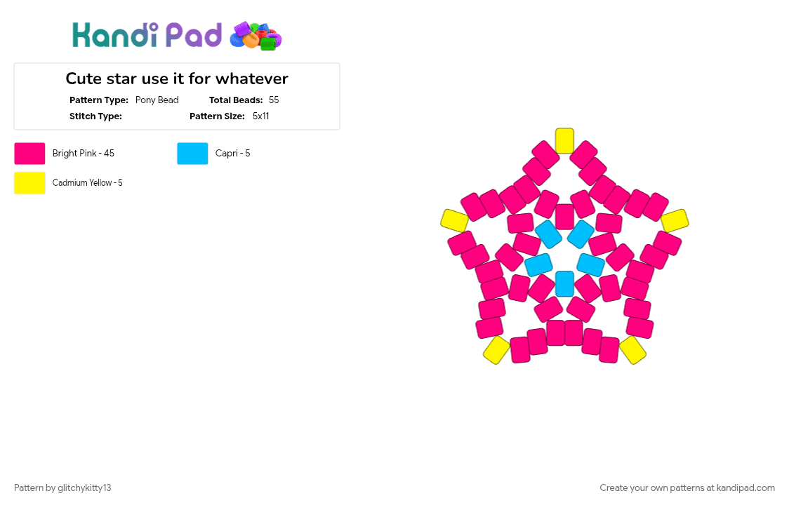 Cute star use it for whatever - Pony Bead Pattern by glitchykitty13 on Kandi Pad - pink, star