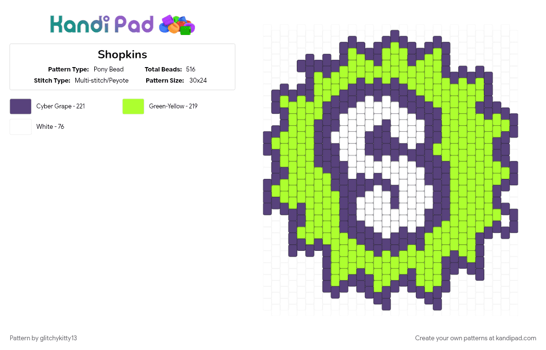 Shopkins - Pony Bead Pattern by glitchykitty13 on Kandi Pad - cotdcollectibles, green, purple