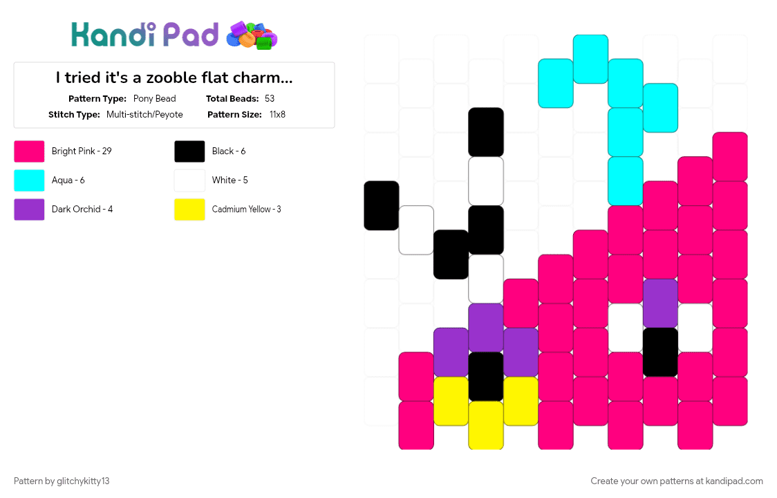 I tried it\'s a zooble flat charm, redo? - Pony Bead Pattern by glitchykitty13 on Kandi Pad - character, flat charm, neon pink, pink, tadc, triangle, zooble