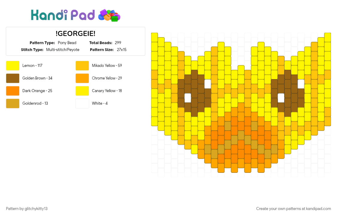!GEORGEIE! - Pony Bead Pattern by glitchykitty13 on Kandi Pad - duck, fun, georgeie, mask, moriah elizabeth, pineapple, yellow