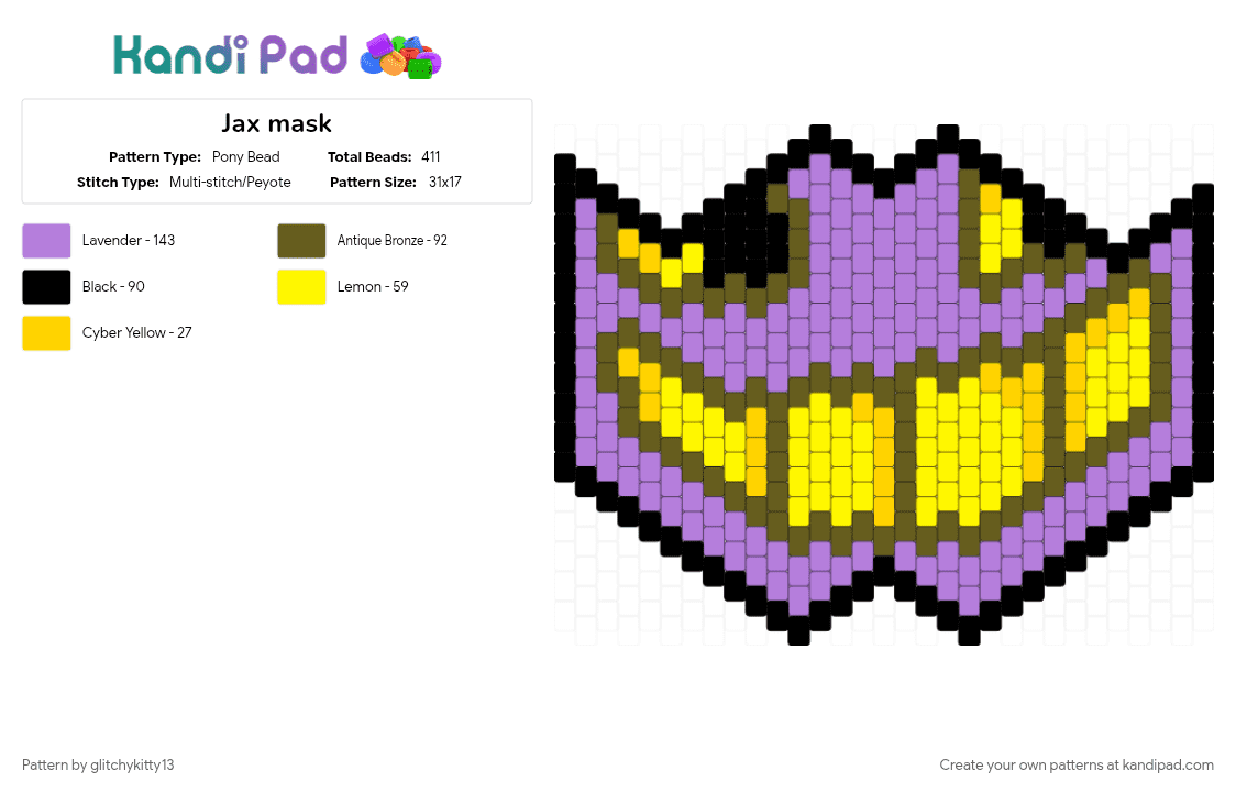 Jax mask - Pony Bead Pattern by glitchykitty13 on Kandi Pad - character, fun, jax, mask, pink, song, tadc