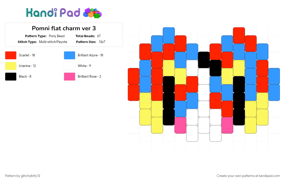 Pomni flat charm ver 3 - Pony Bead Pattern by glitchykitty13 on Kandi Pad - 