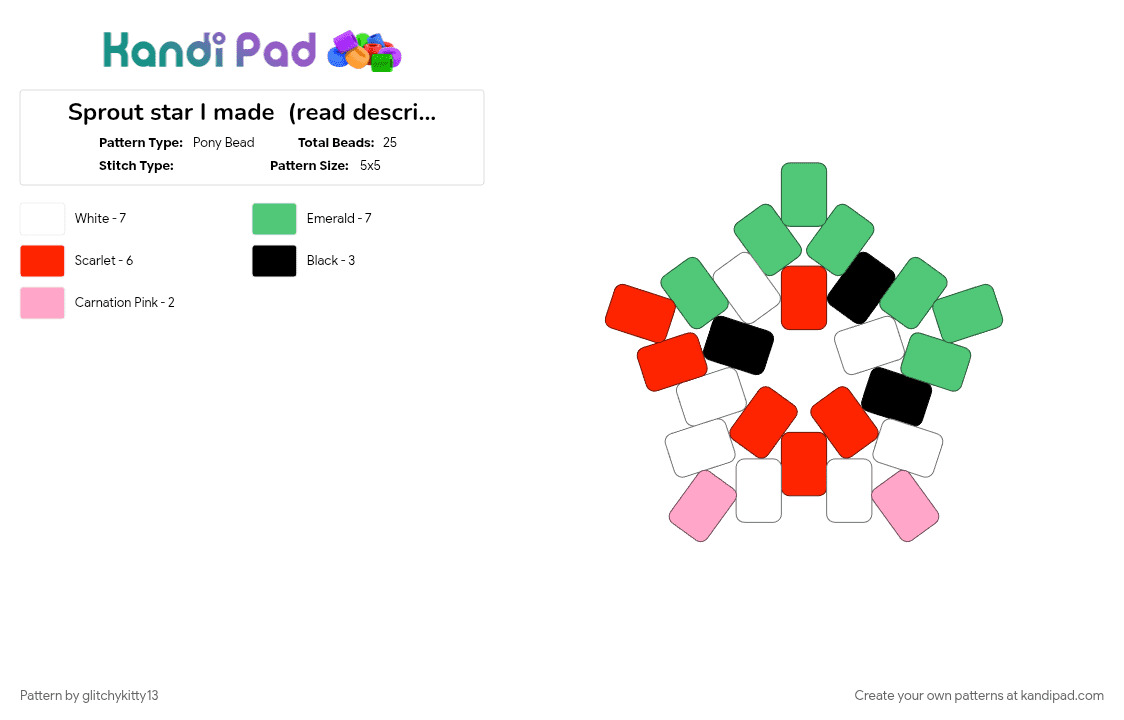 Sprout star I made  (read description) - Pony Bead Pattern by glitchykitty13 on Kandi Pad - dandys world, red, sprout, sprout dandys world, sprout dw, teal