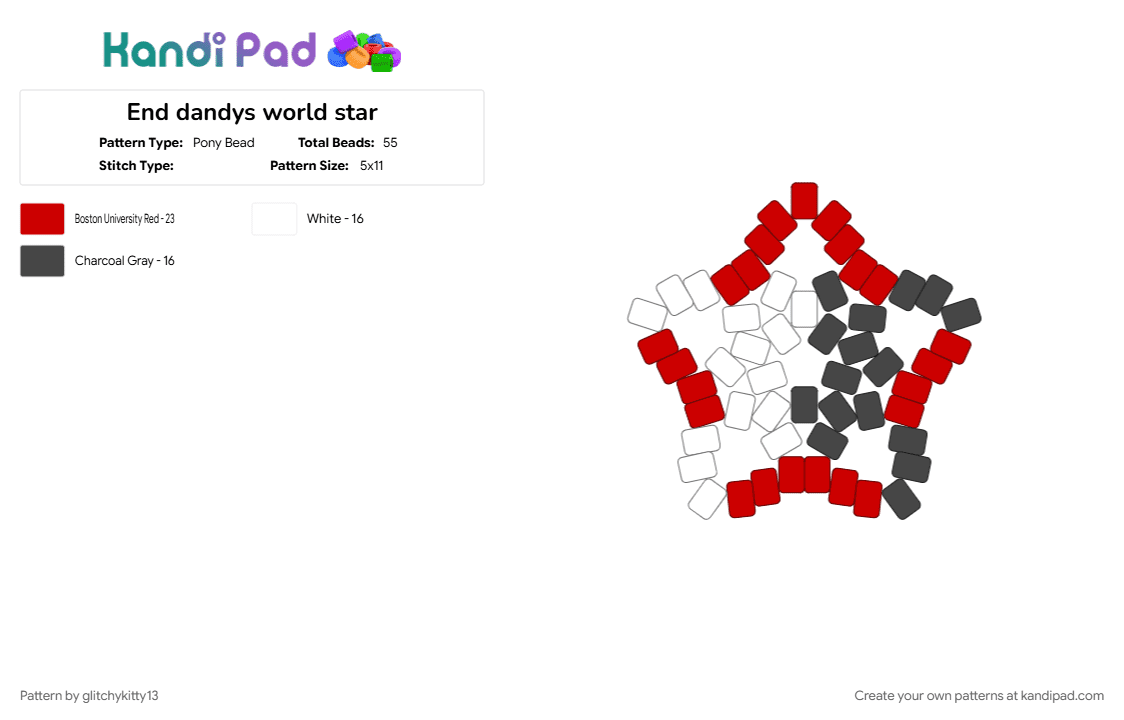 End dandys world star - Pony Bead Pattern by glitchykitty13 on Kandi Pad - brown, dandys world, razzle n dazz, red, rnd
