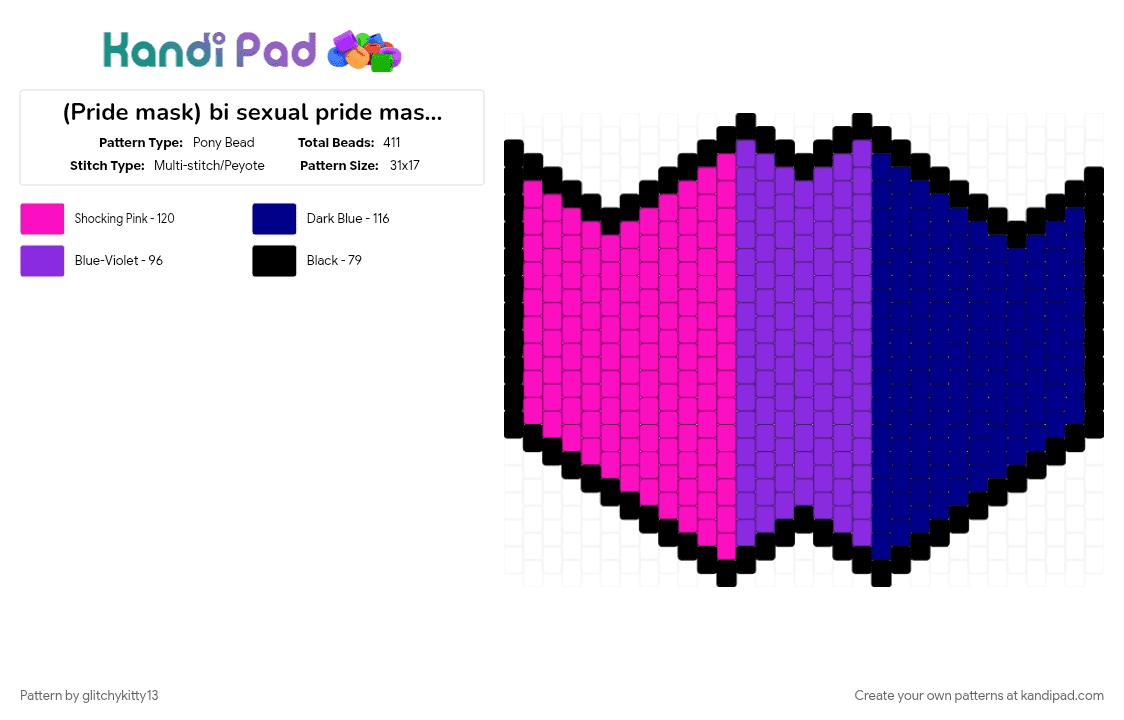 (Pride mask) bi sexual pride mask (1) - Pony Bead Pattern by glitchykitty13 on Kandi Pad - 