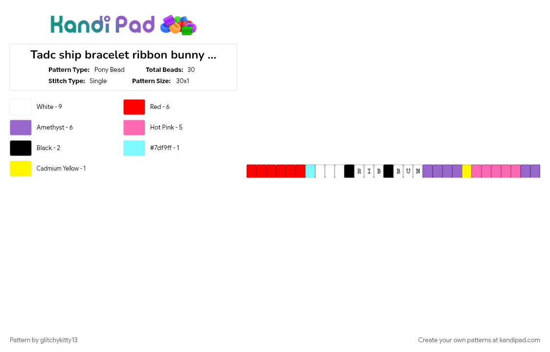 Tadc ship bracelet ribbun gangle × jax #single - Pony Bead Pattern by glitchykitty13 on Kandi Pad - bracelet, gangle, jax, pink, purple, red, rubbun, ships, single, tadc