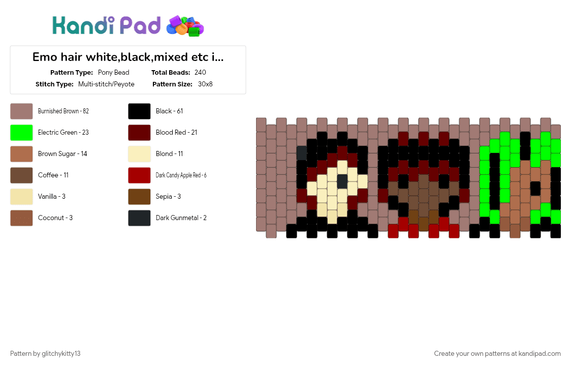 Emo hair white,black,mixed etc in future - Pony Bead Pattern by glitchykitty13 on Kandi Pad - brown, cotdemohairstyles, tan