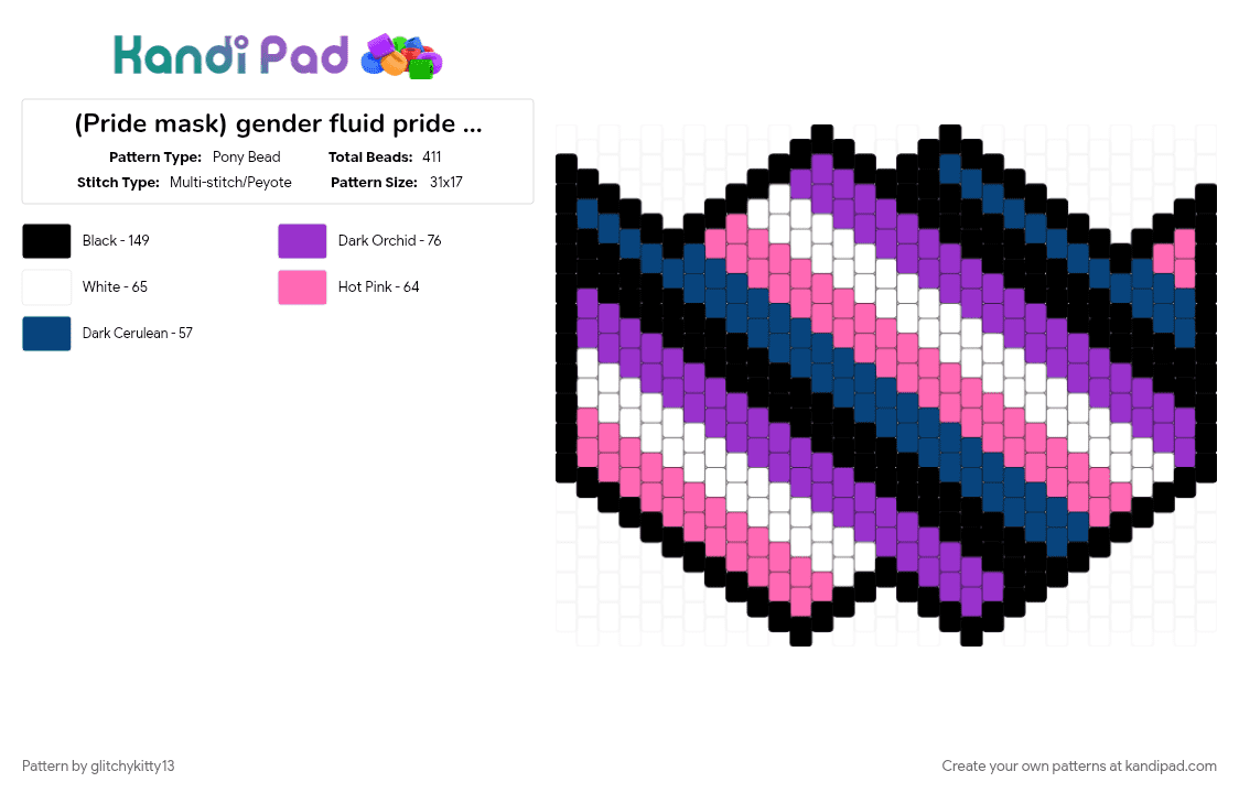 (Pride mask) gender fluid pride mask (4) - Pony Bead Pattern by glitchykitty13 on Kandi Pad - 