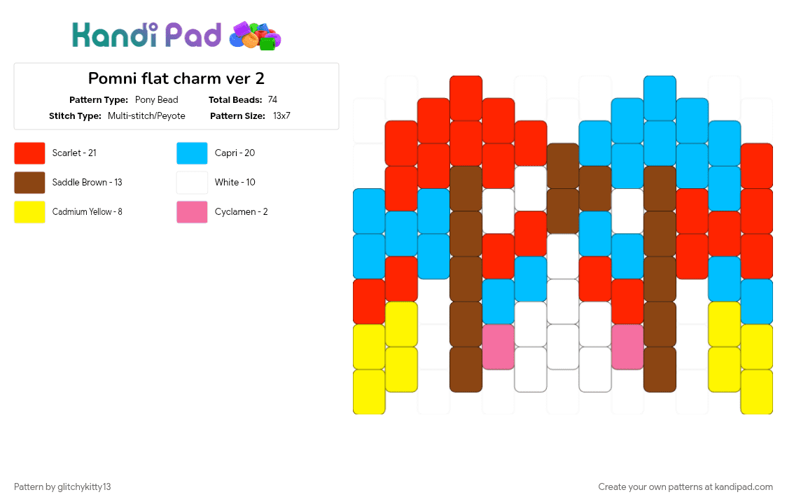 Pomni flat charm ver 2 - Pony Bead Pattern by glitchykitty13 on Kandi Pad - character, light blue, pomni tadc, red, tadc
