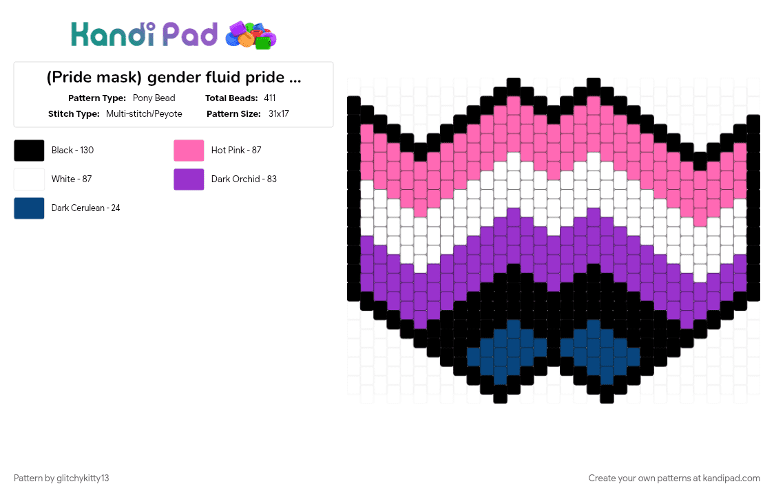 (Pride mask) gender fluid pride mask (1) - Pony Bead Pattern by glitchykitty13 on Kandi Pad - 