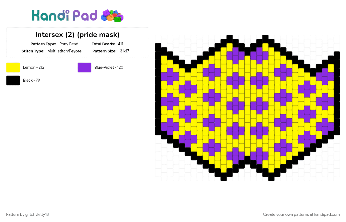 Intersex (2) (pride mask) - Pony Bead Pattern by glitchykitty13 on Kandi Pad - intersex, mask, pride, purple, yellow
