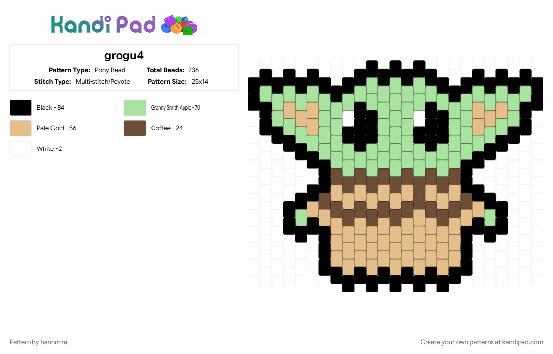 grogu - Pony Bead Pattern by hannmira on Kandi Pad - beige, teal