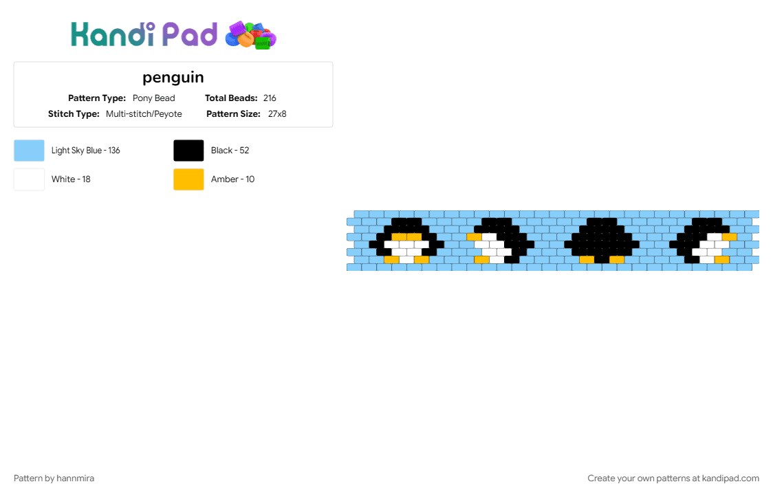 penguin - Pony Bead Pattern by hannmira on Kandi Pad - light blue