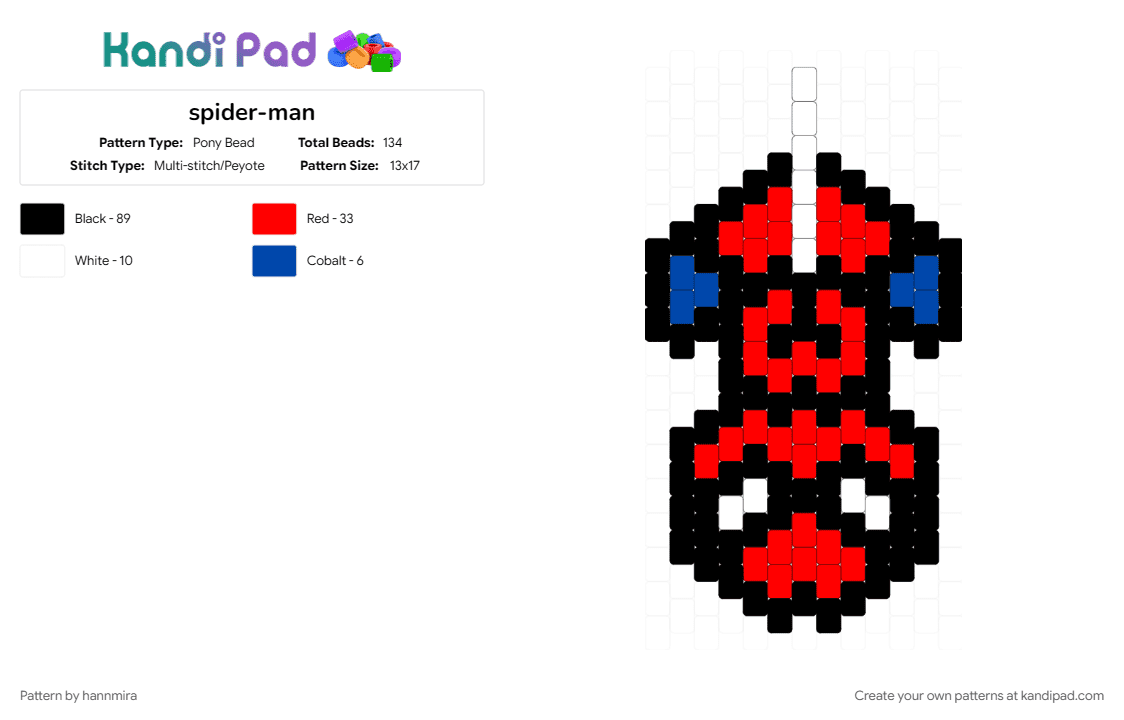 spider-man - Pony Bead Pattern by hannmira on Kandi Pad - black, red
