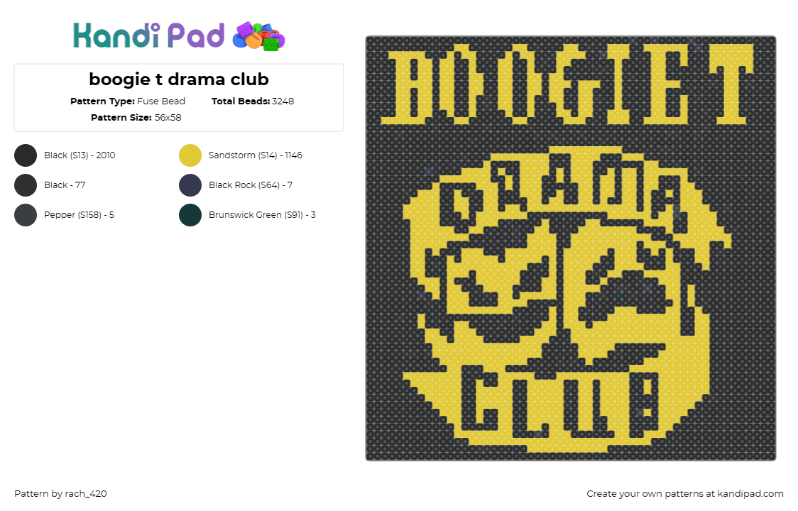 boogie t drama club - Fuse Bead Pattern by rach_420 on Kandi Pad - boogie t,drama club,logos,dj,edm,music,yellow,black