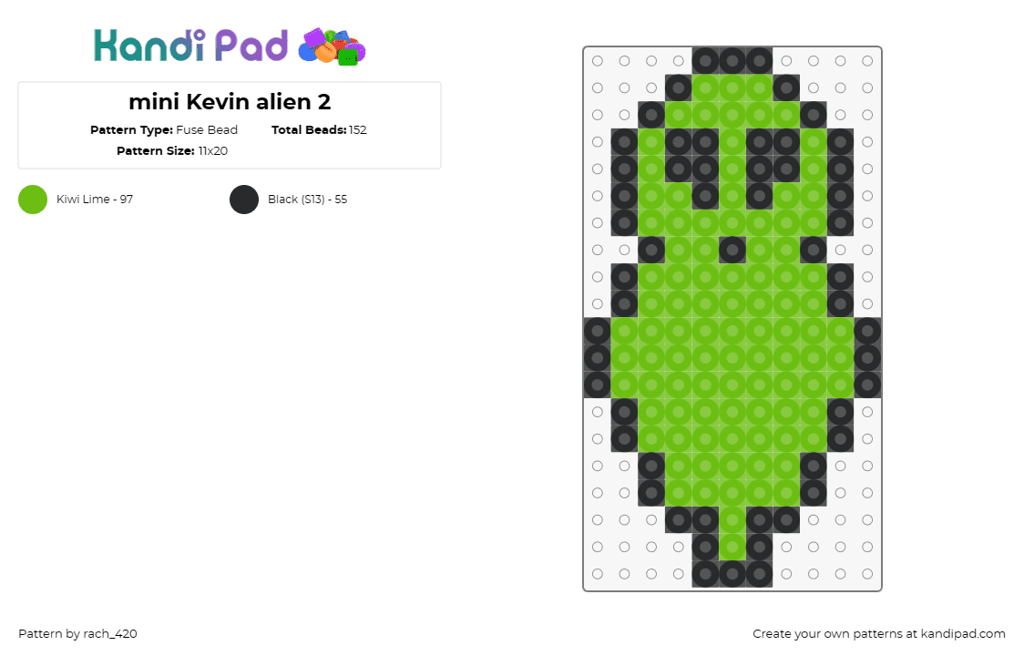 mini Kevin alien 2 - Fuse Bead Pattern by rach_420 on Kandi Pad - kevin,alien,balloon,music,edm,cute,green