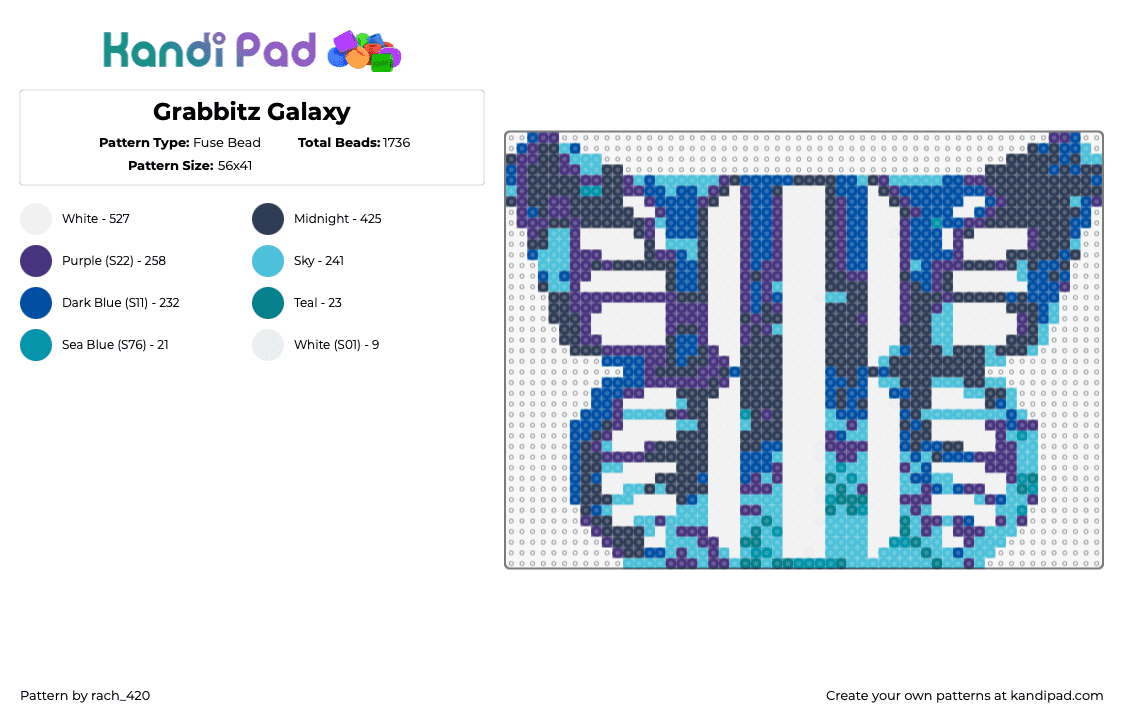 Grabbitz Galaxy - Fuse Bead Pattern by rach_420 on Kandi Pad - grabbitz,logo,butterfly,dj,edm,music,galaxy,space,blue,light blue