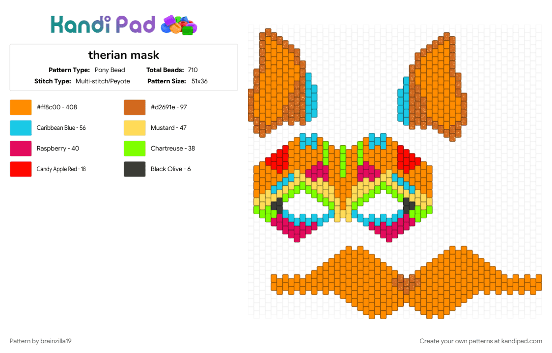 therian mask - Pony Bead Pattern by brainzilla19 on Kandi Pad - orange