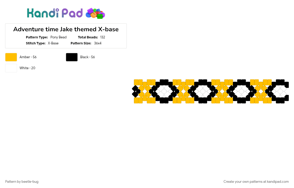 Adventure time Jake themed X-base - Pony Bead Pattern by beetle-bug on Kandi Pad - adventure time, jake the dog, rotator, rotator cuff, white, x base, yellow