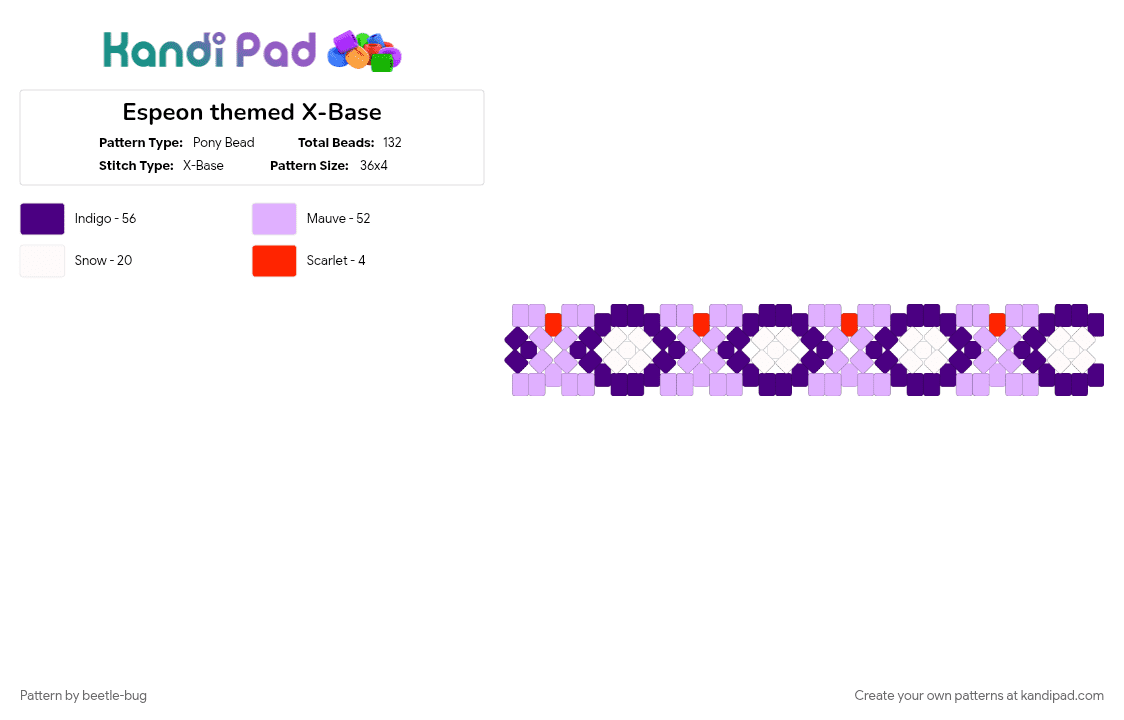 Espeon themed X-Base - Pony Bead Pattern by beetle-bug on Kandi Pad - eevee, espeon, gaming, pink, pokemon, purple, rotator, rotator cuff, x base
