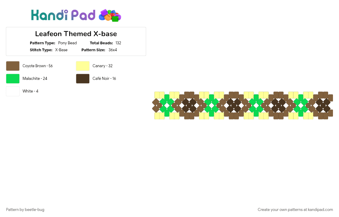 Leafeon Themed X-base - Pony Bead Pattern by beetle-bug on Kandi Pad - 