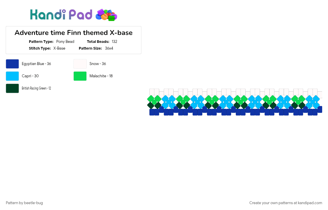 Adventure time Finn themed X-base - Pony Bead Pattern by beetle-bug on Kandi Pad - adventure time, finn the human, light blue, purple, rotator, rotator cuff, x base