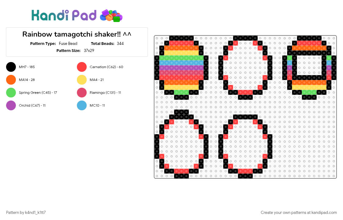 Rainbow tamagotchi shaker!! ^^ - Fuse Bead Pattern by k4nd1_k1tt7 on Kandi Pad - black, colorful, orange, rainbow, red, scenecore