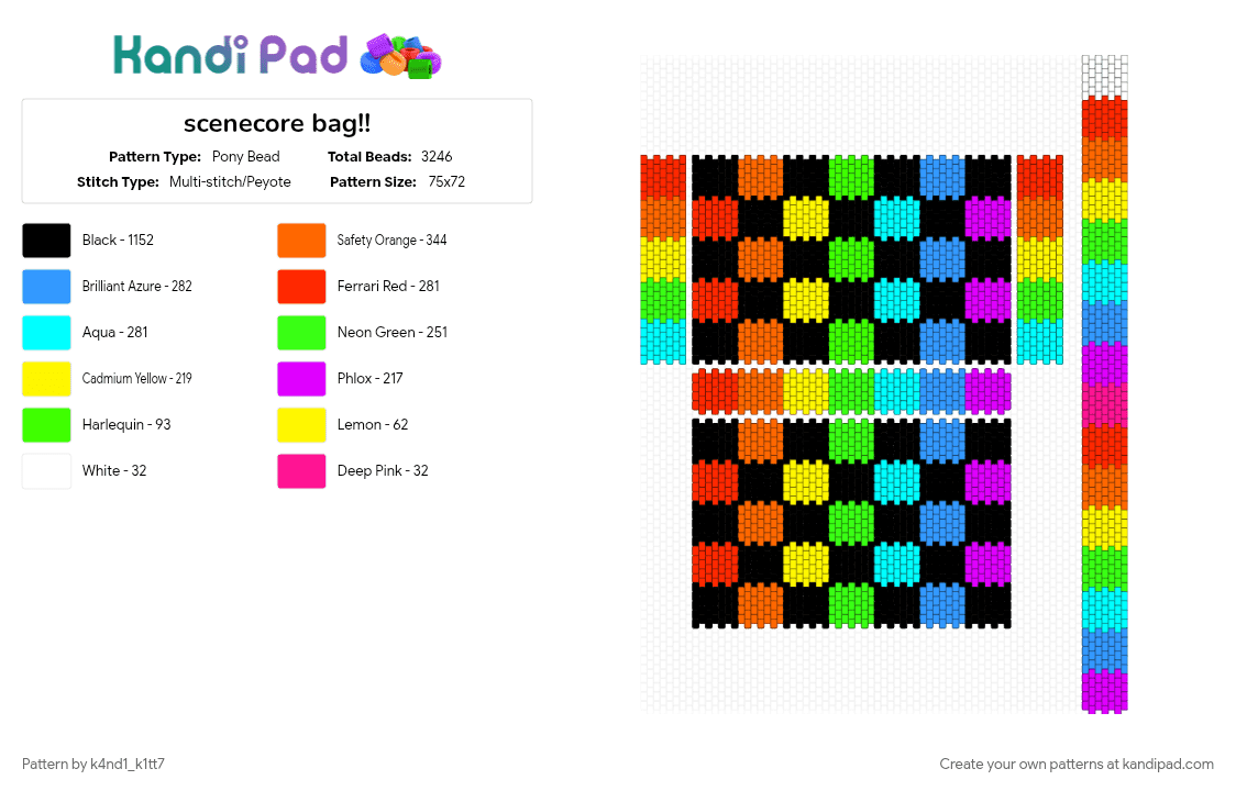 scenecore bag!! - Pony Bead Pattern by k4nd1_k1tt7 on Kandi Pad - bag, colorful, green, light blue, orange, scenecore
