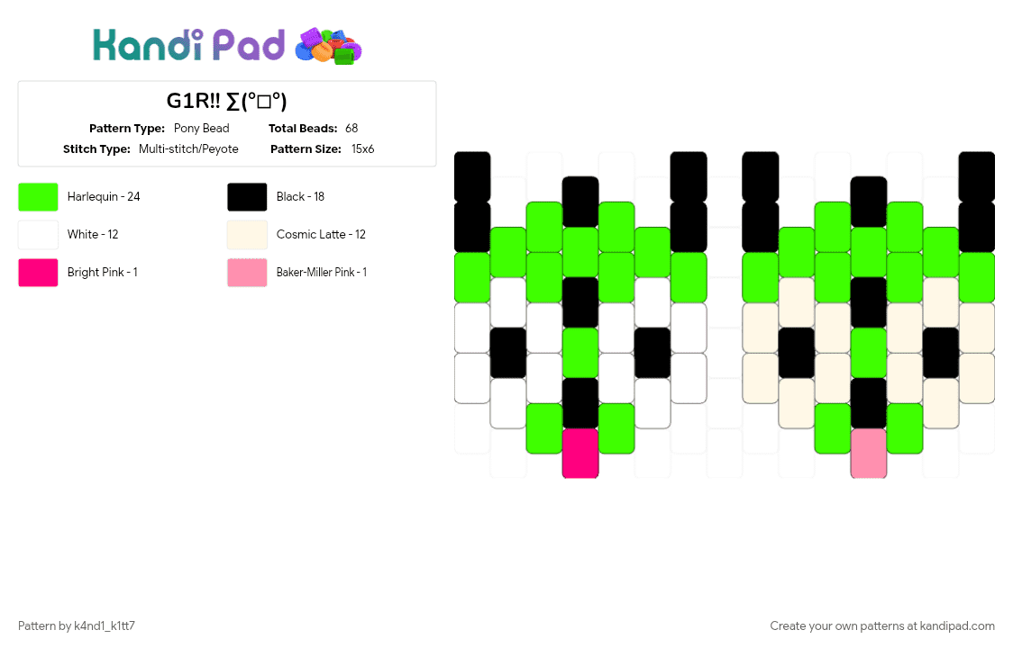 G1R!! ∑(°□°) - Pony Bead Pattern by k4nd1_k1tt7 on Kandi Pad - gir, invader zim, scenecore