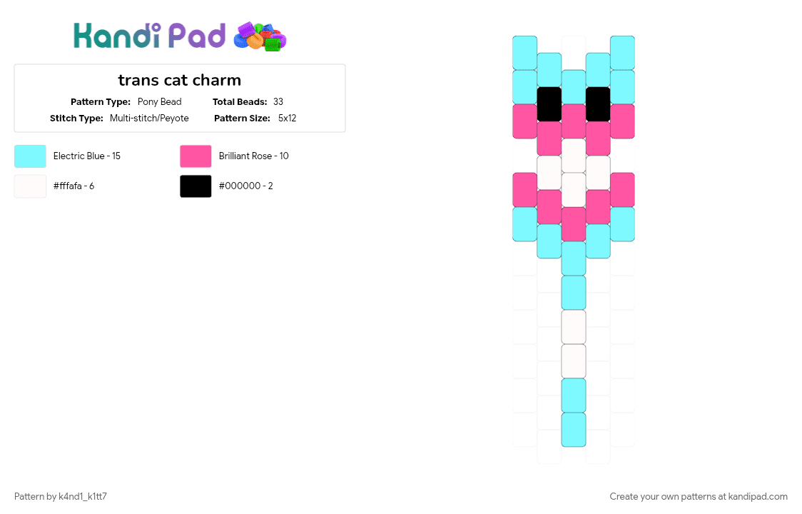 trans cat charm - Pony Bead Pattern by k4nd1_k1tt7 on Kandi Pad - cats, light blue, pink, pride, transgender