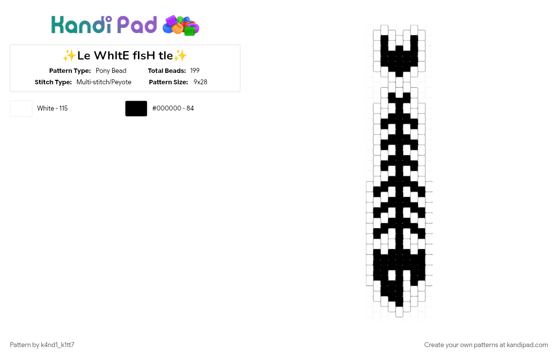 ✨Le WhItE fIsH tIe✨ - Pony Bead Pattern by k4nd1_k1tt7 on Kandi Pad - black, fish, scene, tie, white