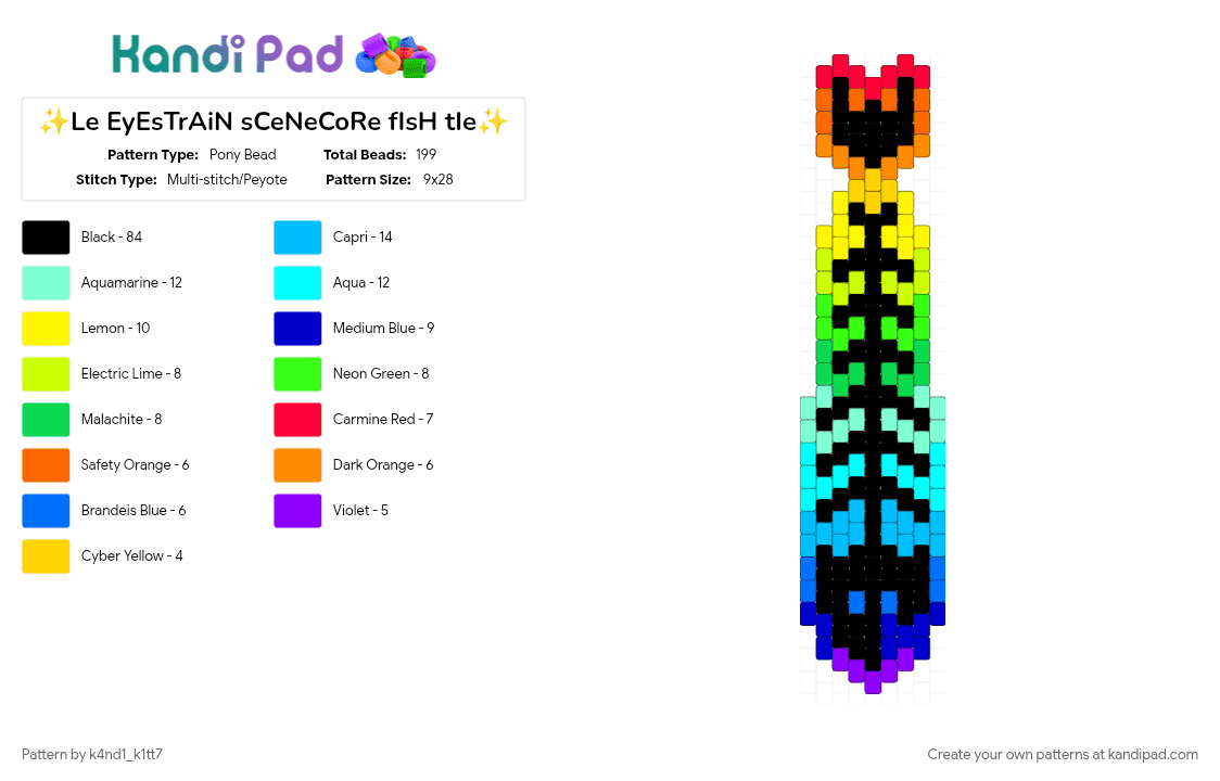 ✨Le EyEsTrAiN sCeNeCoRe fIsH tIe✨ - Pony Bead Pattern by k4nd1_k1tt7 on Kandi Pad - black, colorful, eyestrain, fish, light blue, purple, scene, tie, yellow
