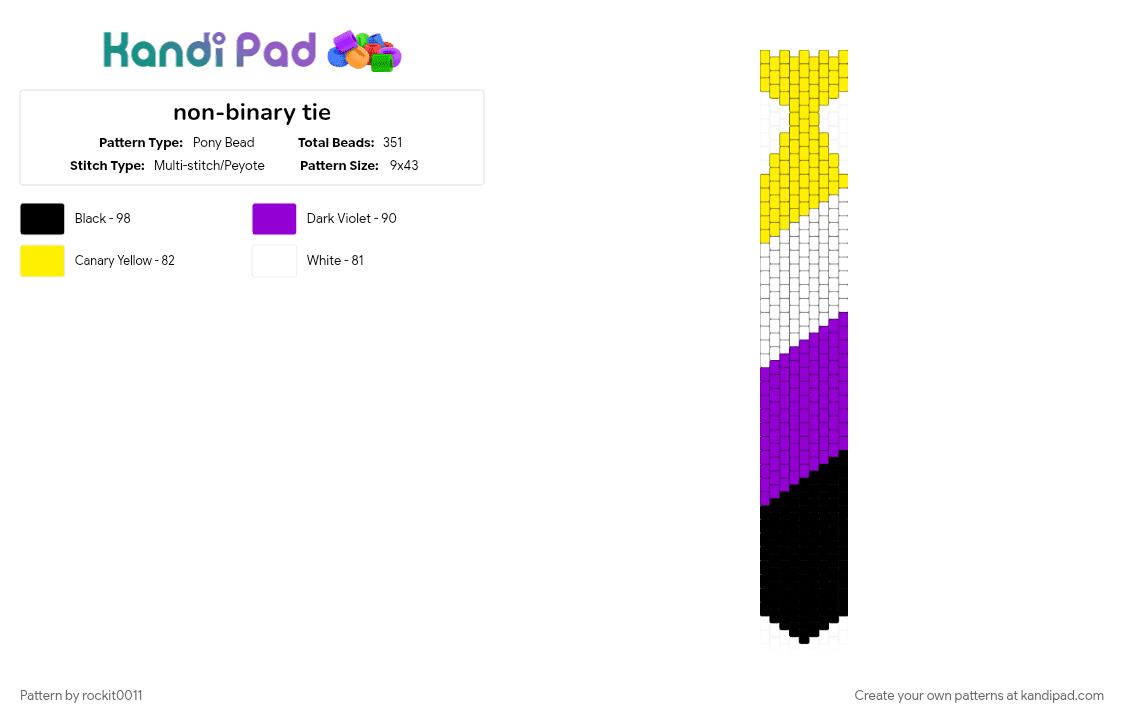non-binary tie - Pony Bead Pattern by rockit0011 on Kandi Pad - purple, yellow
