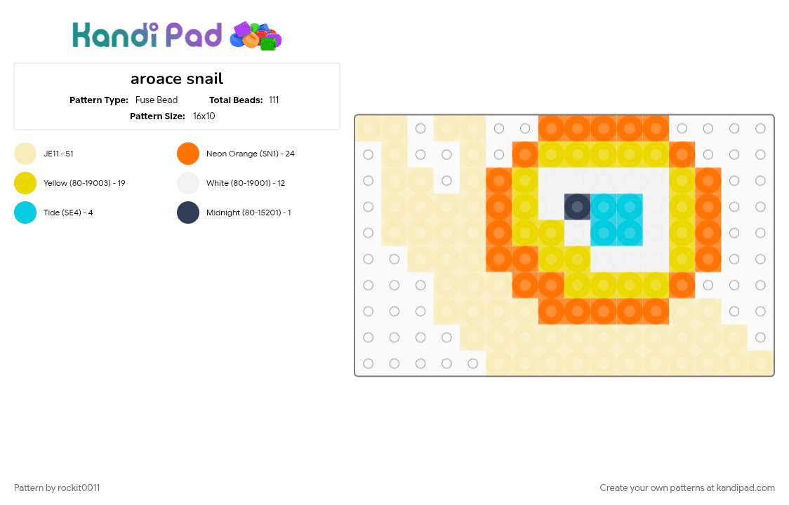 aroace snail - Fuse Bead Pattern by rockit0011 on Kandi Pad - beige, orange, yellow